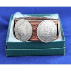 Handmade Brown Leather Bracelet with 5 Genuine Pecos Head Coins